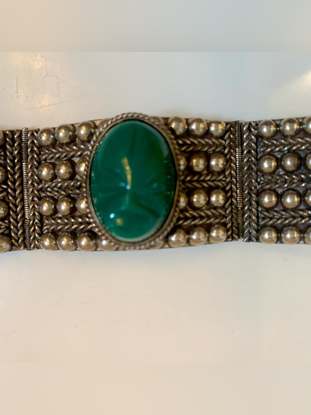 VINTAGE SILVER MEXICAN SILMEX ONYX CABOCHON BRACELET 365 - Picture 4 of 7